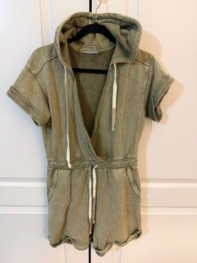 Anthropologie Olive Green Hooded Swim Coverup Romper
